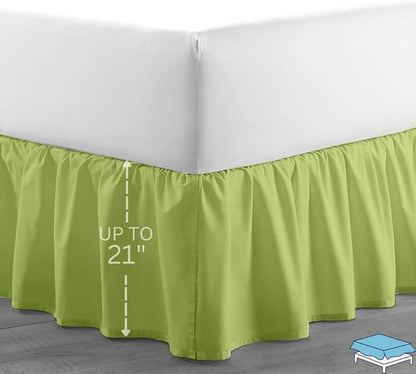Ruffle Bed Skirt with Split Corners, Microfiber Dust Ruffled for a Perfectly Tailored Bedding Ensemble, Wrinkle and Fade Free, Easy Fit, Twin Size 21 Inch Drop, Sage