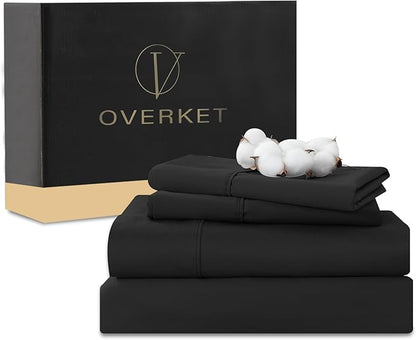 Egyptian Cotton Sheets Full Size 4PCS 1000 Thread Count Sateen Weave Soft Breathable 16-Inch Deep Pocket （Full,Black）