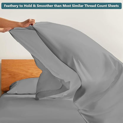 XL Twin Sheets Set - Luxury 338 Thread Count 100% Egyptian Cotton Sateen, Twin XL Sheet Set with All Around Elastic for a, Hotel Quality Bedding (Light Grey Solid)