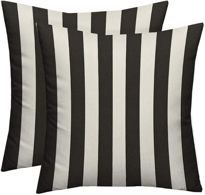 RSH DECOR: Square Throw Pillows Set of 2 | 17” x 17” | All-Weather Spun Fabric | Water and Fade-Resistant | Outdoor Accent Pillows for Patio Furniture | Black & White Stripe