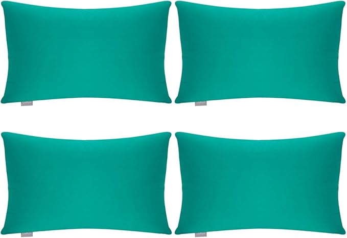 Thmyo 4-Pack 100% Cotton Lumbar Comfortable Solid Decorative Throw Pillow Case, Rectangle Cushion Cover Pillowcase Sublimation Blank Pillow Covers DIY Throw Pillowcase(12x20inch/30x50cm, Lake Blue)