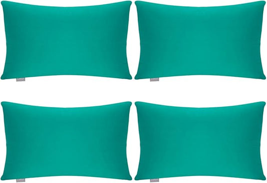 Thmyo 4-Pack 100% Cotton Lumbar Comfortable Solid Decorative Throw Pillow Case, Rectangle Cushion Cover Pillowcase Sublimation Blank Pillow Covers DIY Throw Pillowcase(12x20inch/30x50cm, Lake Blue)