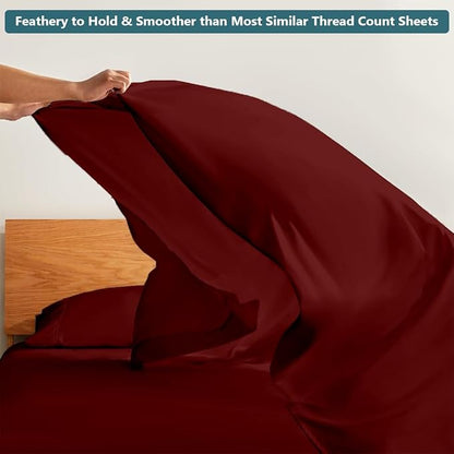 Olympic Queen Sheet Set – 100% Egyptian Cotton, 338 Thread Count – 4-Piece Luxury Super Queen Sheets – Soft & Breathable – 16” Deep Pocket Fitted Sheet, 1 Flat Sheet, 2 Pillowcases (Burgundy Solid)