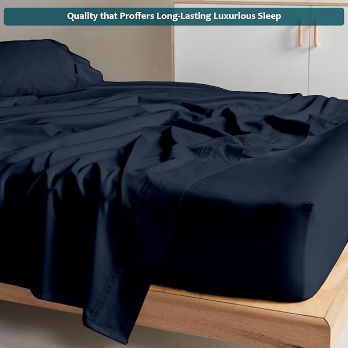 Twin Sheets Set - Luxury 338 Thread Count 100% Egyptian Cotton Sateen, Twin Sheet Set with All Around Elastic for a, Hotel Quality Bedding (Navy Blue Solid)