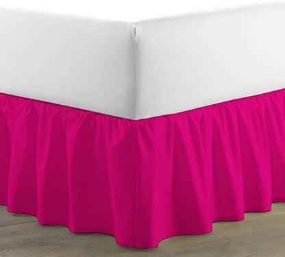 Ruffled Bed Skirt (Queen, Hot Pink) 18 Inch Drop Dust Ruffle with Platform, 100% Cotton 600 Thread Count Fabric, Gathered Styling, Available in All Bed Sizes and 23 Colors - Bedskirt