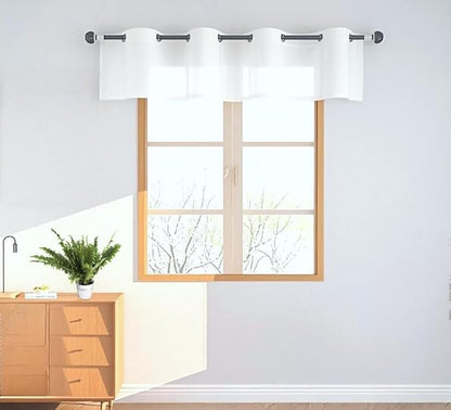 PI Valance Sheer Curtains Short Panels with Ring Top Airy Voile for Kitchen/Decoration 2PCS,W52XL18 (Optical White)