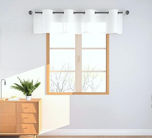 PI Valance Sheer Curtains Short Panels with Ring Top Airy Voile for Kitchen/Decoration 2PCS,W52XL18 (Optical White)