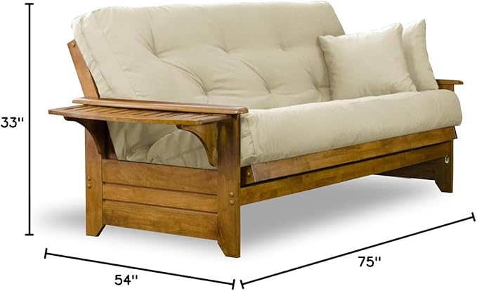 Nirvana Futons Brentwood Tray Arm Futon Sofabed Set - Full Frame, 8" Thick Ivory Mattress, Rich Heritage Finish