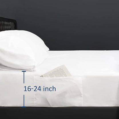 Moonsea Extra Deep Pocket Air Mattress King Sheet Set - 3Pcs Side Storage Pocket Fitted Sheet & Pillowcase King Size Deep Pocket Sheet Set Easily Fits 16in to 24in Pillow Top Air Bed Mattress-White