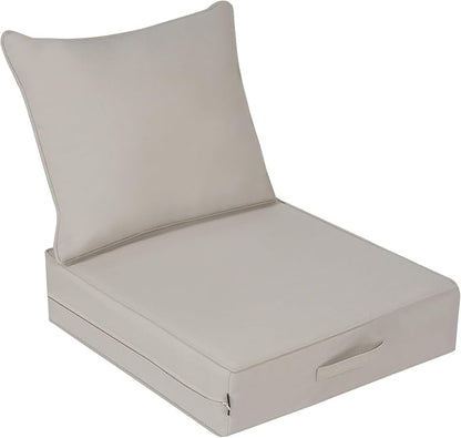 Outdoor Olefin Water-Resistant Deep Seat Cushion Set, 23''x26''x6'' Weather and Fade Resistant Patio Furniture Seat Cushion, Thickened Sofa Chair Pad with Straps for Lawn, Garden, Gray Apricot