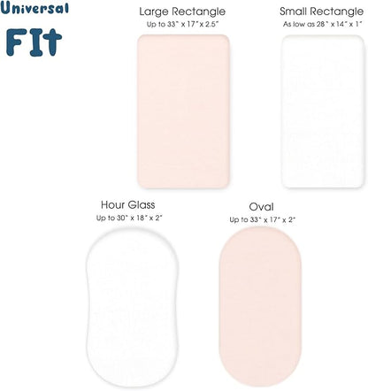 GRSSDER Stretchy Ultra Soft Fitted Bassinet Sheet 2 Pack, Universal Fit for Bassinets Baby Cradle Moses Basket Oval Rectangle Mattress Safe and Snug, Jersey Bassinet Sheets for Girls, White/Pink
