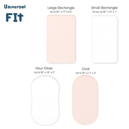 GRSSDER Stretchy Ultra Soft Fitted Bassinet Sheet 3 Pack, Universal Fit for Bassinets Baby Cradle Moses Basket Oval Rectangle Mattress Safe and Snug, Jersey Bassinet Sheets for Girls, Cream/Pink/White