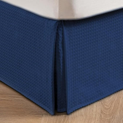 MIYE Pleated Waffle Weave Bed Skirt, Tailored Dust Ruffle 18 Inch Drop Easy Fit, Machine Washable (Navy Blue, Full - 18" Drop)