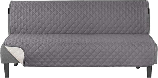 H.VERSAILTEX Reversible Futon Cover Water Repellent Armless Sofa Slipcover Washable Furniture Protector with Adjustable Elastic Strap Anti-Slip Futon Bed Cover for Dogs 70" Width Seat(Grey/Beige)