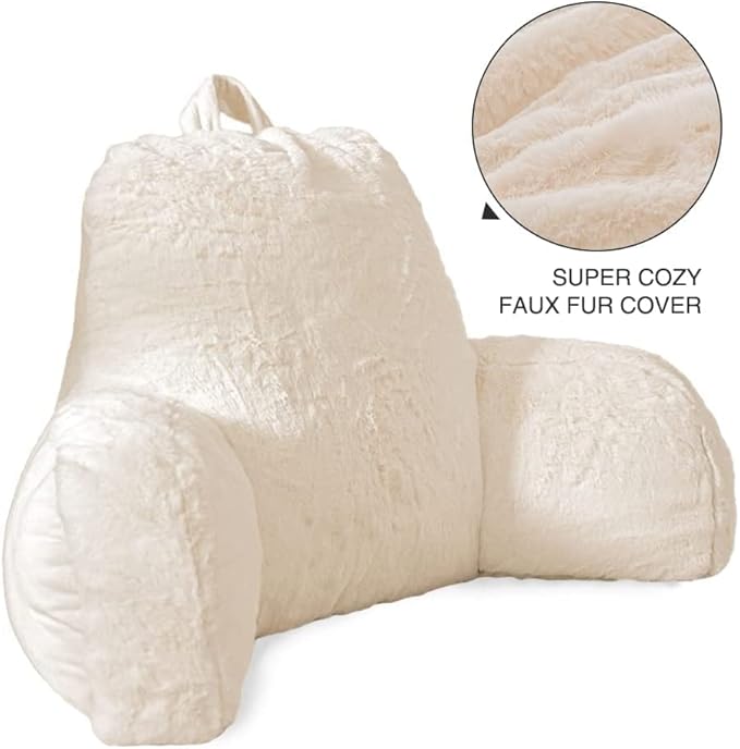 Btargot Reading Pillow Bed Wedge Large Adult Backrest Lounge Cushion with Arms | Back Support for Sitting Up in Bed White