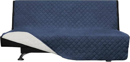 Easy-Going Futon Slipcover - Reversible Armless Sofa Cover - Water Resistant - Pets & Kids - Dark Blue/Ivory