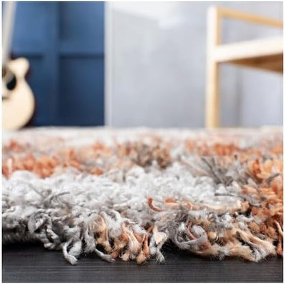 SAFAVIEH Horizon Shag Collection Area Rug - 3' Square, Grey & Rust, Modern Abstract Design, Non-Shedding & Easy Care, 2-inch Thick Ideal for High Traffic Areas in Living Room, Bedroom (HZN890P)
