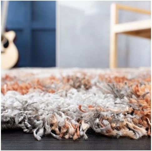SAFAVIEH Area Rug 8x10 - Horizon Shag Collection - Large - Grey & Rust, Modern Design, Non-Shedding & Easy Cleaning, Ultra Plush Thick Pile, Ideal for Living Room, Bedroom, Dining Space (HZN890P)