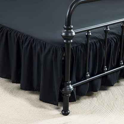 Bed Skirt Queen Size Ruffled Bed Skirt with Split Corners, 12 Inch Drop Dust Ruffle Bed Skirt with Platform, Black