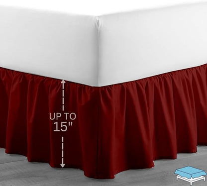 Ruffle Bed Skirt with Split Corners, Microfiber Dust Ruffled for a Perfectly Tailored Bedding Ensemble, Wrinkle and Fade Free, Easy Fit, King Size 15 Inch Drop, Burgundy