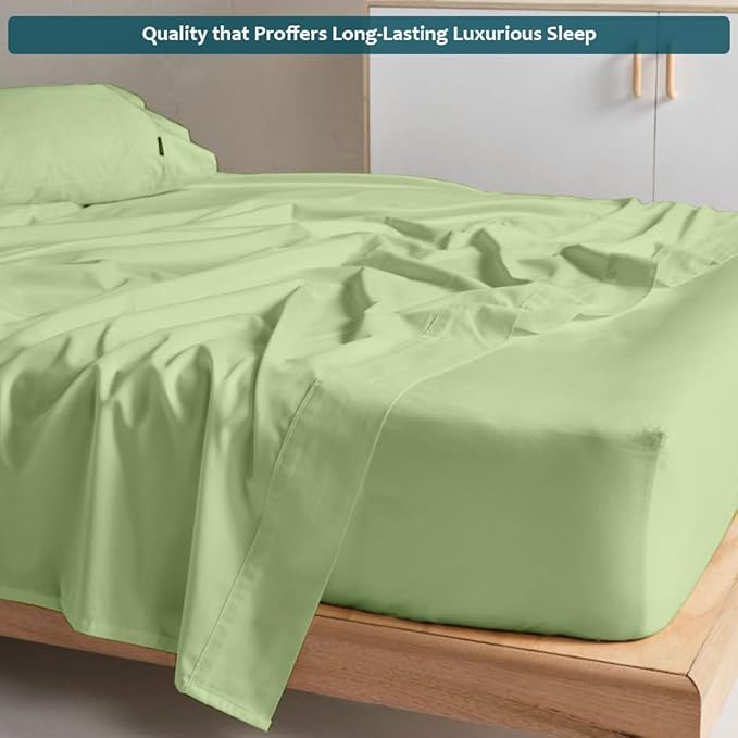 Luxury Queen Sleeper Sofa Bed Sheet Set,100% Egyptian Cotton, 338 Thread Count, Queen Size (60 x74 +6 Inch Deep Pocket) Soft and Light Weight 4pcs Sofa Set (Sage Solid)
