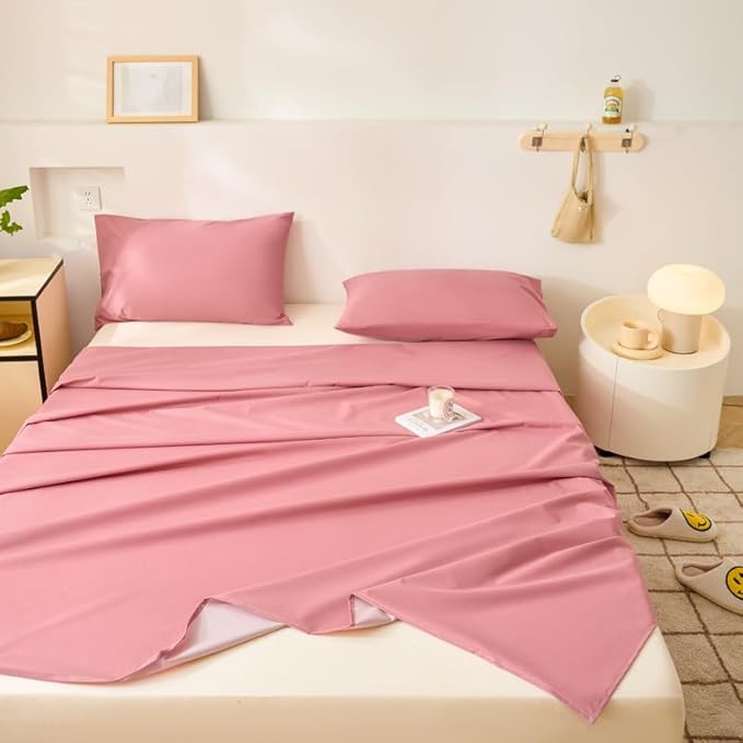 WenBags Lightweight Waterproof Flat Sheet 70 * 90 Inches Queen Size-Mattress Protector for Bed & Couch, Pet Hair Resistant Cover Ideal for Dogs & Cats, Perfect for Hotels & Hospitals (Pink)