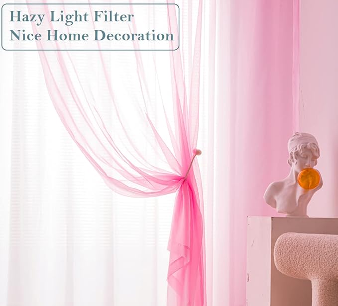 PI Sheer Curtains with Grommet,Polyester Voile Textured,Light Filter Window Draperies for Kids Room/Porch 2 Panels (W52 X L90, Bright Pink)