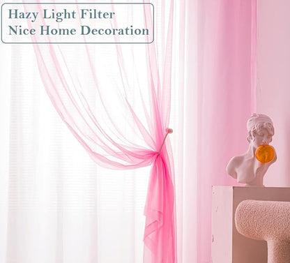 PI Sheer Curtains with Grommet,Polyester Voile Textured,Light Filter Window Draperies for Kids Room/Porch 2 Panels (W52 X L90, Bright Pink)