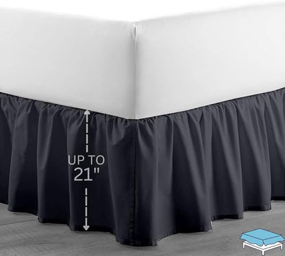 Ruffle Bed Skirt with Split Corners, Microfiber Dust Ruffled for a Perfectly Tailored Bedding Ensemble, Wrinkle and Fade Free, Easy Fit, King Size 21 Inch Drop, Dark Grey