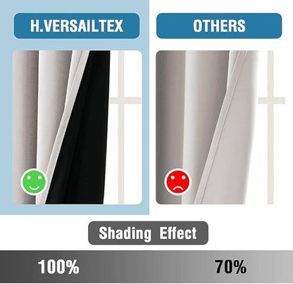 H.VERSAILTEX 100% Blackout Curtains for Bedroom Thermal Insulated Blackout Curtains 54 inch Length Heat and Full Light Blocking Curtains for Living Room with Black Liner 2 Panels, Pumice Stone
