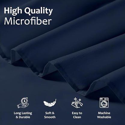 Shreem Linen Ruffled Bed Skirt with Split Corners, Gathered Style, 100% Microfiber, 24-Inch Drop, Dust Ruffle Bedskirt with Platform, Cal-King, Navy Blue