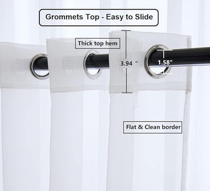 PI White Sheer Curtains 63 Inch Length with Grommet Top,Short Voile Textured Sheer Curtain for Kitchen/Dining Room/Living Room 2 Panels (W42 X L63, Optical White)