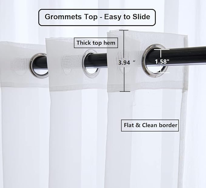 PI Short Sheer Curtains Grommet Panels,Light Voile Textured Sheer Curtain for Kitchen/Study Room 2 Panels (W52 X L45, Optical White)
