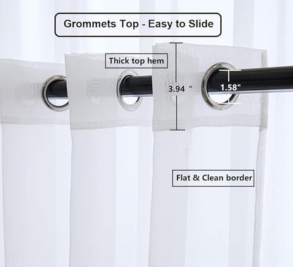PI Short Sheer Curtains Grommet Panels,Light Voile Textured Sheer Curtain for Kitchen/Study Room 2 Panels (W52 X L45, Optical White)
