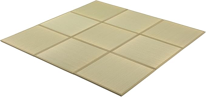 FULI Japanese Square Tatami Rug, Lightweight Igusa Mat (Japanese Rush Grass), Made in Japan (Natural, 9 Pieces)