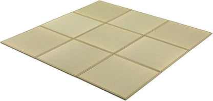 FULI Japanese Square Tatami Rug, Lightweight Igusa Mat (Japanese Rush Grass), Made in Japan (Natural, 9 Pieces)