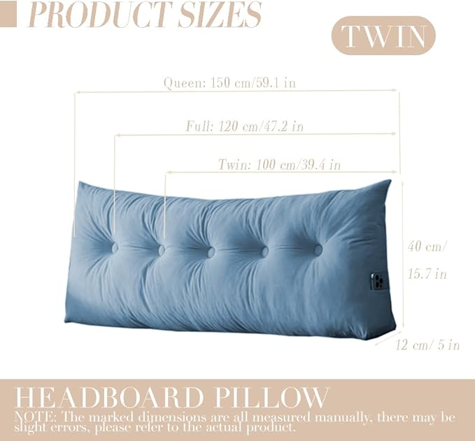 Triangular Wedge Headboard Pillows Twin Headboard Pillow for Colleage Dorm Long Backrest Positioning Support for Sleeping Reading Backrest Pillow with Side Pockets Decorative Pillow