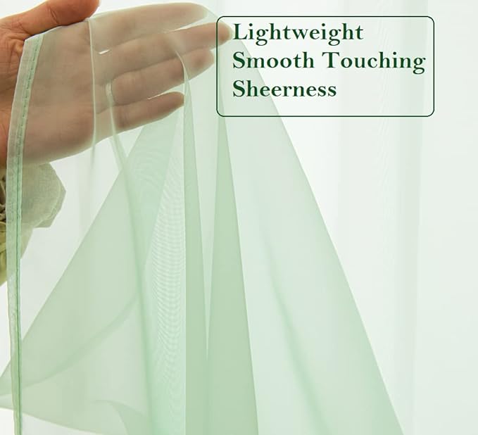 PI Green Sheer Curtain Short Panels,Eyelets Top Natural Voile Backdrop for Dining Room/Kitchen 2 Panels (W52 X L63, Mint Green)