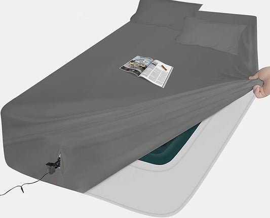 King Sheet Sets - Air Mattress Sheets, 3 Pieces, 16 to 24 inch, Inflate Without Disassembly, Convenient & Firm, Easy to Use (Gray, King)