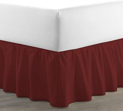 Bed Skirt - Ruffled Bed Skirt (Twin XL, Burgundy) 12 Inch Drop Dust Ruffle with Platform, 100% Cotton 800 Thread Count Fabric - Dust Ruffle Bedskirt for Easy Fitting and Easy Care