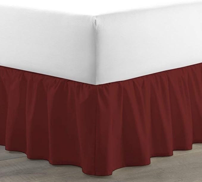 Ruffled Bed Skirt (Full, Burgundy) 18 Inch Drop Dust Ruffle with Platform, 100% Cotton 600 Thread Count Fabric, Gathered Styling, Available in All Bed Sizes and 23 Colors - Bedskirt