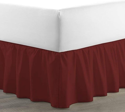 Bed Skirt - Ruffled Bed Skirt (Full, Burgundy) 12 Inch Drop Dust Ruffle with Platform, 100% Cotton 800 Thread Count Fabric - Dust Ruffle Bedskirt for Easy Fitting and Easy Care