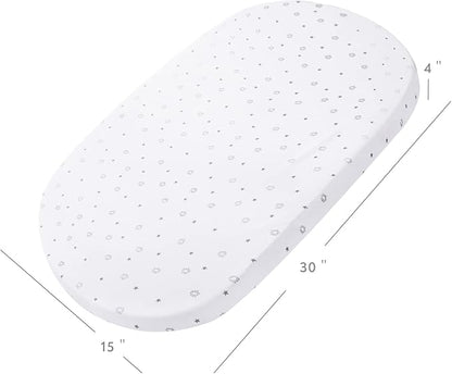 Bassinet Sheets 15" x 30", Fit for Fisher Price Soothing Motions, Rock with Me, Soothing View, Luminate, Dream On Me Lacy, Regalo Baby Basics(Small) Bassinet, Ultra Soft, Grey & White Star