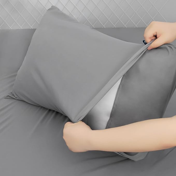 Moonsea Extra Deep Pocket Full Sheet Set for Air Mattress - Deep Pocket Sheets Full Bed Sheets Set - Sheets with Pockets on Side - Easily Fits Extra Deep 16 in to 24 in Pillow Top Air Mattress (Grey)