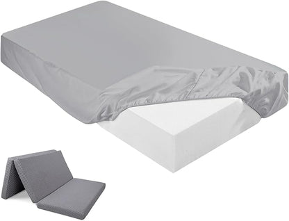 Breling Fitted Sheet (Sheet Only) Compatible with Milliard Trifold Mattress Folding Mattress Fitted Microfiber Bedsheet for Camp Bunk Rvs Bed(Twin,4'',Light Gray)