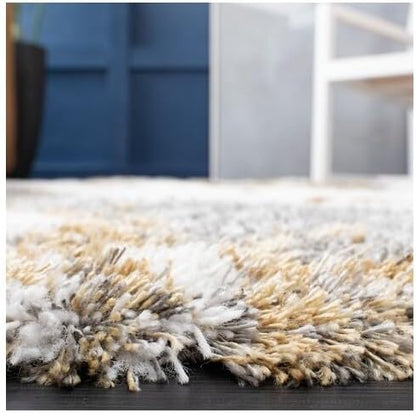 SAFAVIEH Horizon Shag Collection Area Rug - 10' x 14', Grey & Gold, Modern Abstract Design, Non-Shedding & Easy Care, 2.6-inch Thick Ideal for High Traffic Areas in Living Room, Bedroom (HZN890D)