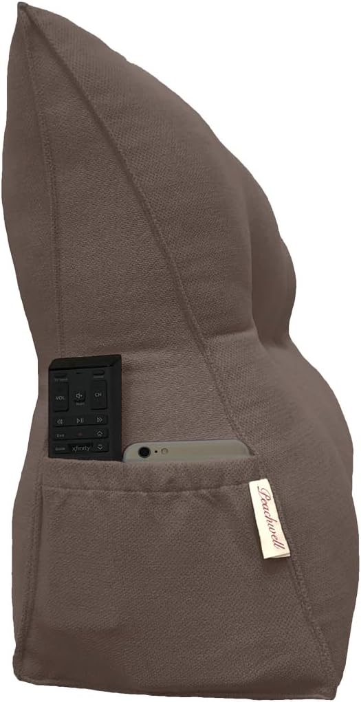 Triangular Reading Bed Rest Pillow Large Bolster Cushion Headboard Backrest Wedge Pillow with Removable Cover and Two Large Side Pockets (Cedar Brown, King: 78 x 8 x 20 inches)