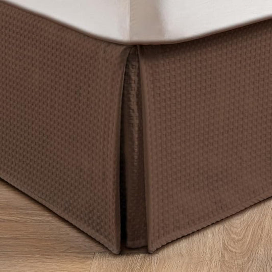 MIYE Pleated Waffle Weave Bed Skirt, Tailored Dust Ruffle 18 Inch Drop Easy Fit, Machine Washable (Brown, Queen - 18" Drop)