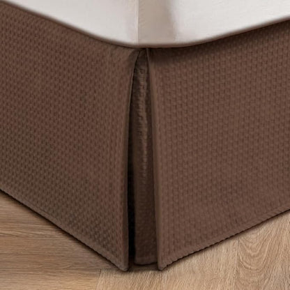 MIYE Pleated Waffle Weave Bed Skirt, Tailored Dust Ruffle 14 Inch Drop Easy Fit, Machine Washable (Brown, Full - 14" Drop)