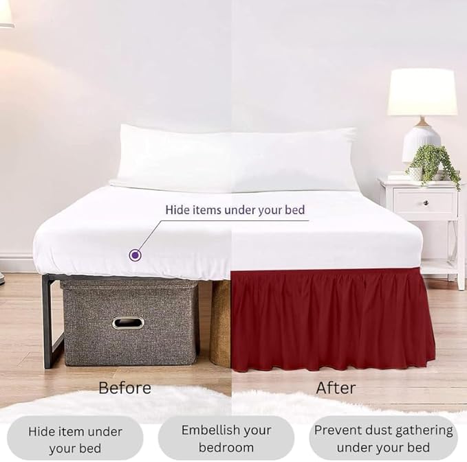 Ruffle Bed Skirt with Split Corners, Microfiber Dust Ruffled for a Perfectly Tailored Bedding Ensemble, Wrinkle and Fade Free, Easy Fit, King Size 16 Inch Drop, Burgundy